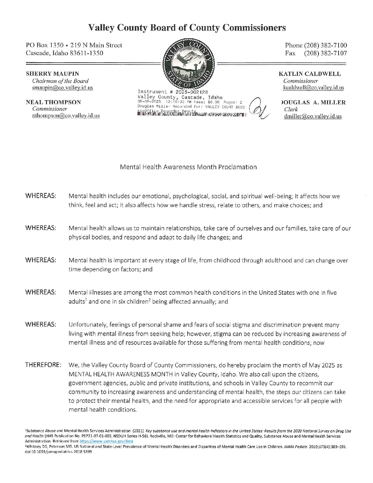 Mental Health Awareness Month Proclamation page one